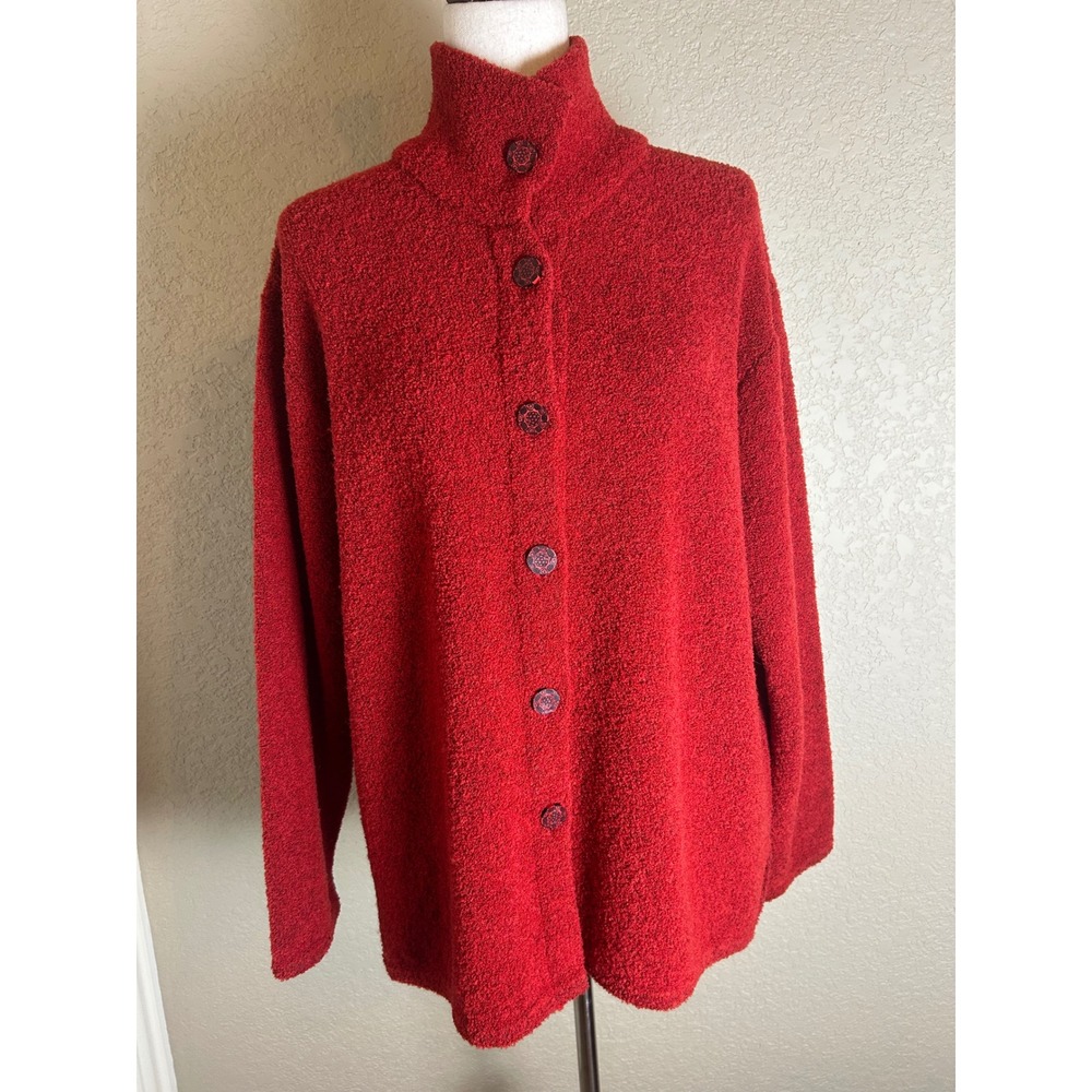 Coldwater Creek Cardigan Women Large Red Wool Blend Button Front Mock Neck